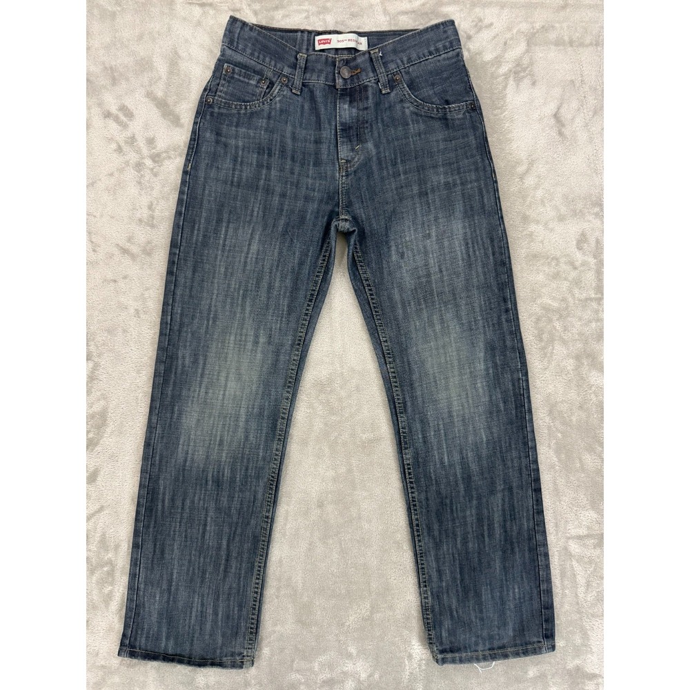 Levis 505 Jeans Boys 28x30 16 Regular Youth Blue Straight Dark Wash‎ Stained